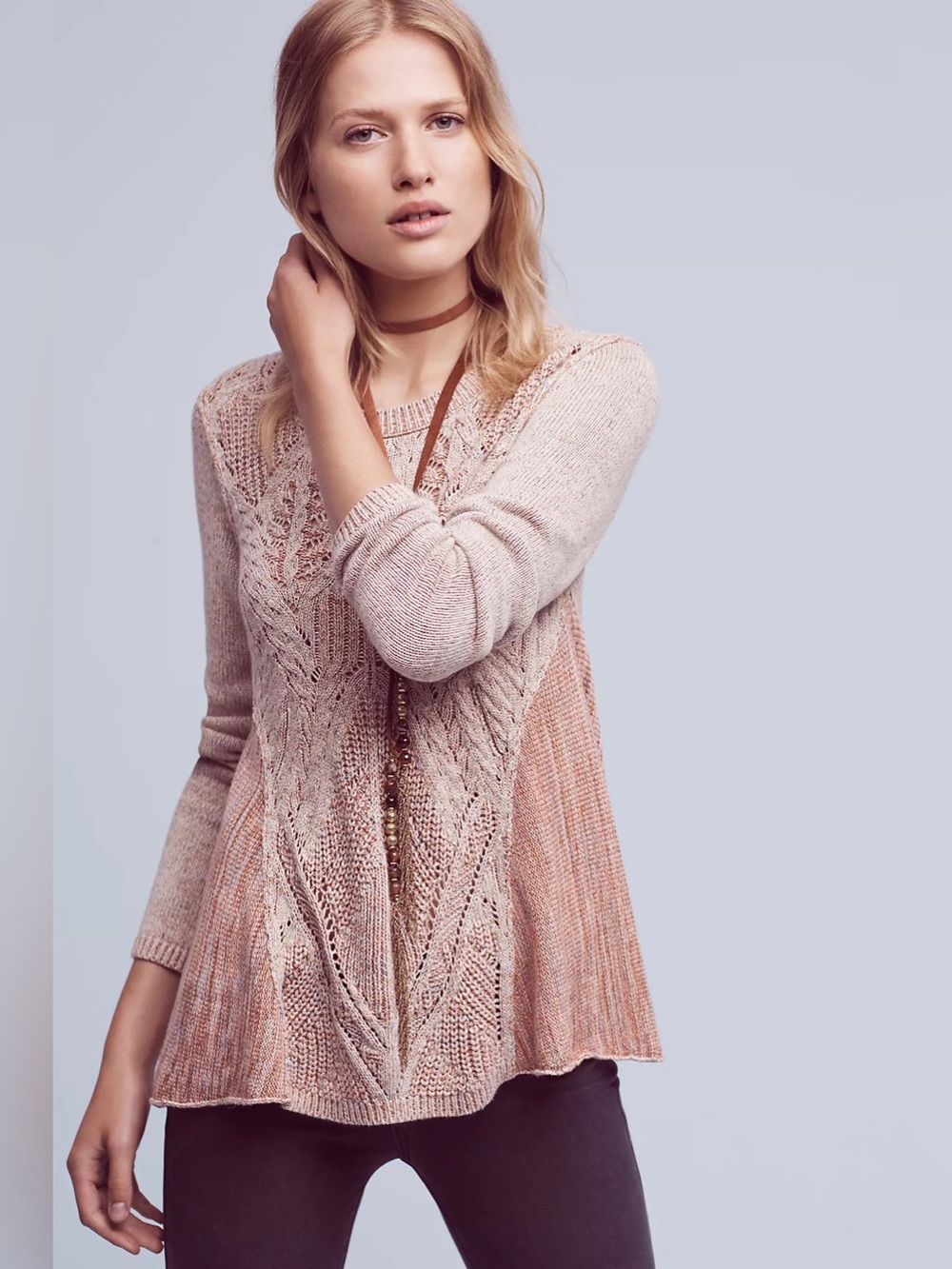 Anthropologie Moth Anita Swing Knit Sweater Dusty Rose women’s XS